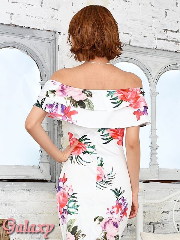 画像5: バルドーネック*オフショルダー*フローラルフラワープリント*セミロング丈ドレス*1color (5)