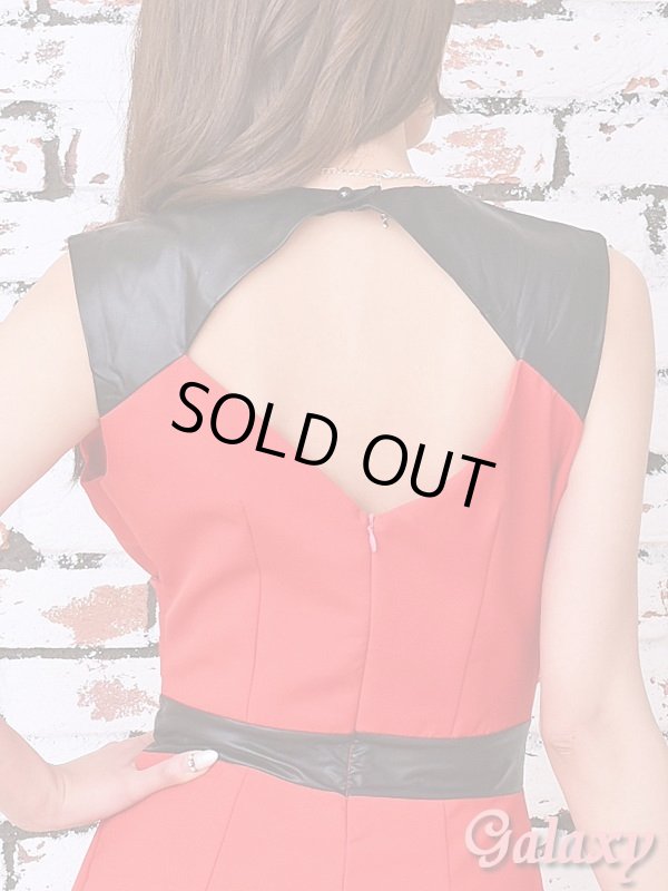 画像8: 【L.A.ドレス】胸元カシュクールデザイン*合皮切替ワンピース*1color (8)