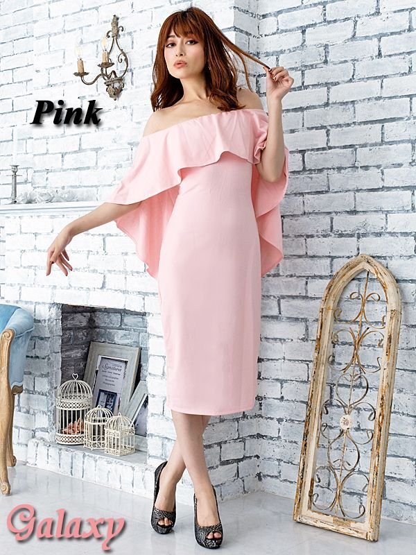 画像16: ボレロ風アシンメトリー*フリルオフショルデザイン*シンプルワンカラー*ミディアム丈ワンピース*5color*S/M/L/XL/XXL (16)