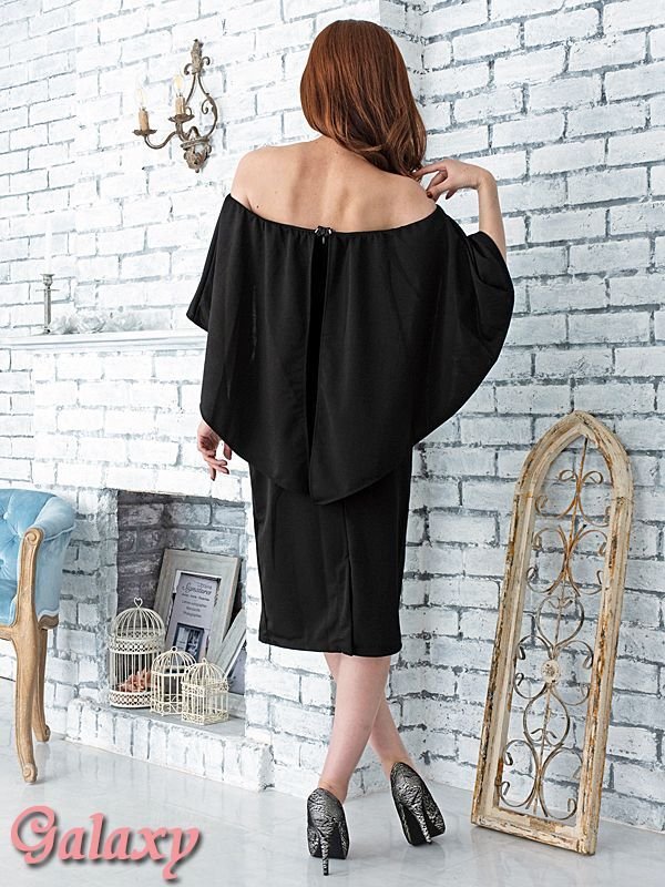 画像34: ボレロ風アシンメトリー*フリルオフショルデザイン*シンプルワンカラー*ミディアム丈ワンピース*5color*S/M/L/XL/XXL (34)