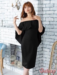 画像29: ボレロ風アシンメトリー*フリルオフショルデザイン*シンプルワンカラー*ミディアム丈ワンピース*5color*S/M/L/XL/XXL (29)