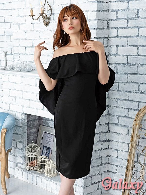 画像29: ボレロ風アシンメトリー*フリルオフショルデザイン*シンプルワンカラー*ミディアム丈ワンピース*5color*S/M/L/XL/XXL (29)