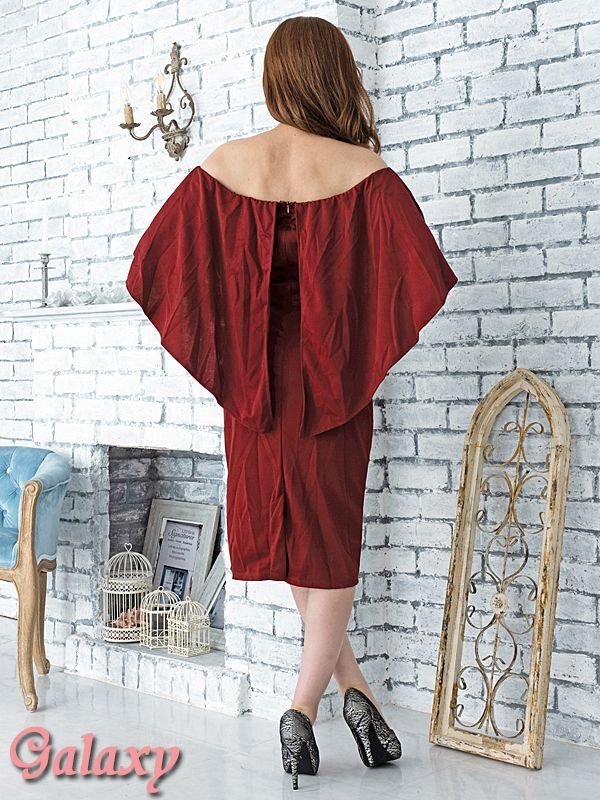 画像13: ボレロ風アシンメトリー*フリルオフショルデザイン*シンプルワンカラー*ミディアム丈ワンピース*5color*S/M/L/XL/XXL (13)