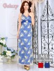 画像1: GOLDバックル付フェイクベルト*可憐フラワー刺繍入りチュールレース重ねストレッチサテンロングドレス*2color*M/L (1)