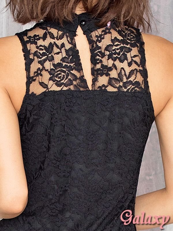 画像10: 首元パールビーズ飾り*総レースデザインストレッチミニドレス*2color*M/L (10)