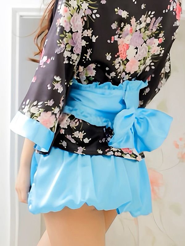 画像8: 花柄花魁着物*バルーンスカート風*2ピース*コスチューム【4点セット】*1color (8)