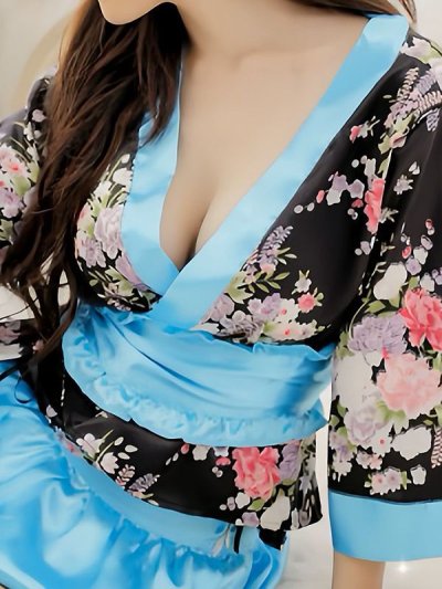 画像1: 花柄花魁着物*バルーンスカート風*2ピース*コスチューム【4点セット】*1color