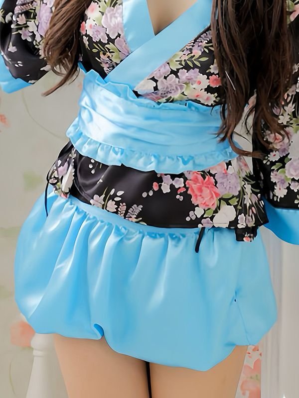 画像7: 花柄花魁着物*バルーンスカート風*2ピース*コスチューム【4点セット】*1color (7)