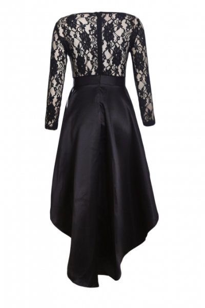 画像2: 【上質】長袖総レース＆サテン切替*シンプルワンカラー*ミニロングレイヤー*イブニングドレス*1color