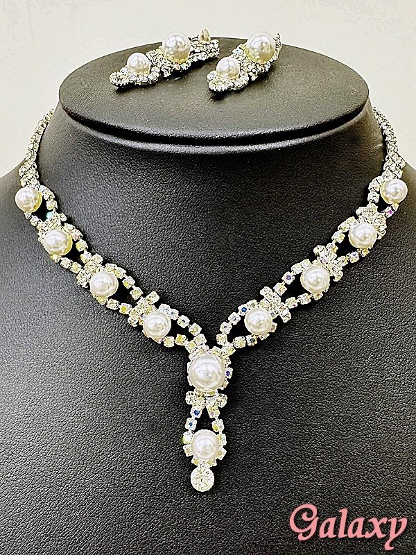 画像5: パール×オーロラビジュのアクセサリー2点セット【ネックレス・イヤリング】 (5)