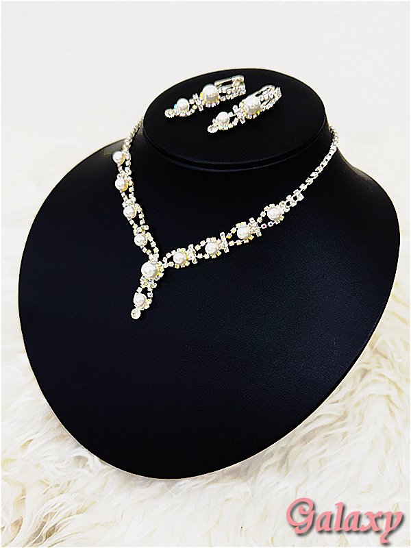 画像2: パール×オーロラビジュのアクセサリー2点セット【ネックレス・イヤリング】 (2)