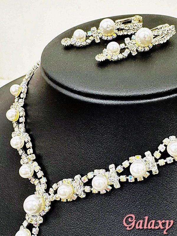 画像3: パール×オーロラビジュのアクセサリー2点セット【ネックレス・イヤリング】 (3)