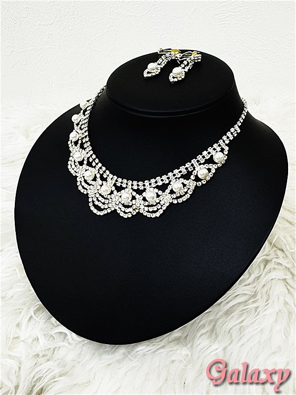 画像2: レースモチーフ*パール×クリアビジュ*アクセサリー2点セット【ネックレス・イヤリング】 (2)