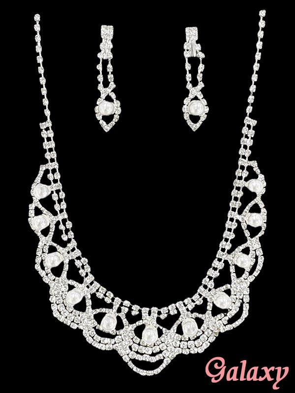 画像5: レースモチーフ*パール×クリアビジュ*アクセサリー2点セット【ネックレス・イヤリング】 (5)