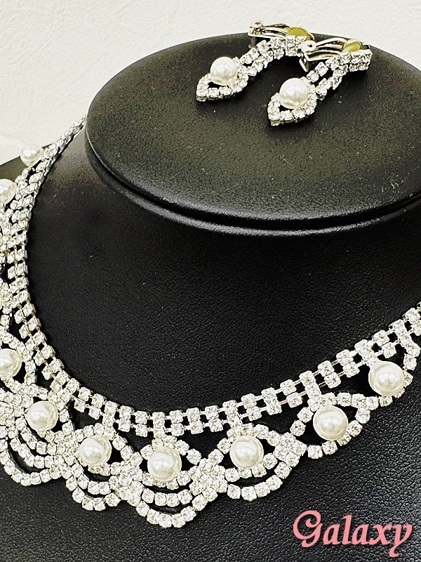 画像3: レースモチーフ*パール×クリアビジュ*アクセサリー2点セット【ネックレス・イヤリング】 (3)