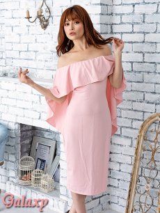 画像15: ボレロ風アシンメトリー*フリルオフショルデザイン*シンプルワンカラー*ミディアム丈ワンピース*5color*S/M/L/XL/XXL (15)