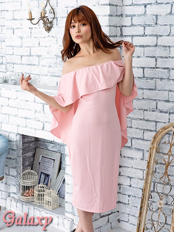 画像15: ボレロ風アシンメトリー*フリルオフショルデザイン*シンプルワンカラー*ミディアム丈ワンピース*5color*S/M/L/XL/XXL (15)