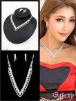 画像1: Vラインデザイン*ラインストーンアクセサリー2点セット【ネックレス・イヤリング】 (1)