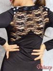 画像11: 背中透けレース*肩ビジュー盛り*レース合皮切替ストレッチSEXY長袖ミニワンピース*1color (11)