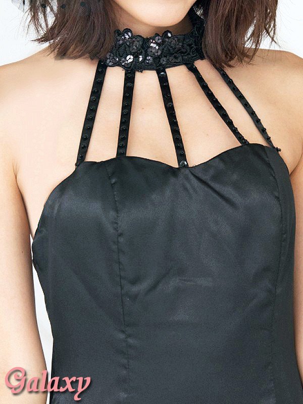 画像8: スパン刺繍レースサテン切り替えシフォンロングドレス*1color (8)