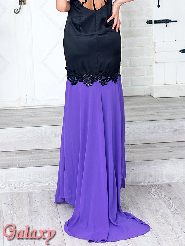 画像11: スパン刺繍レースサテン切り替えシフォンロングドレス*1color (11)