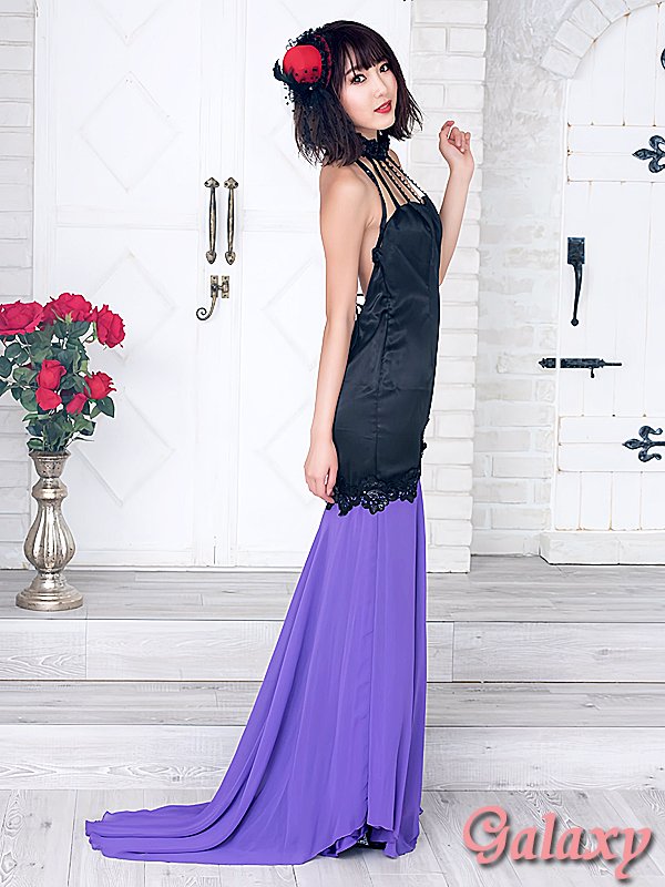 画像2: スパン刺繍レースサテン切り替えシフォンロングドレス*1color (2)