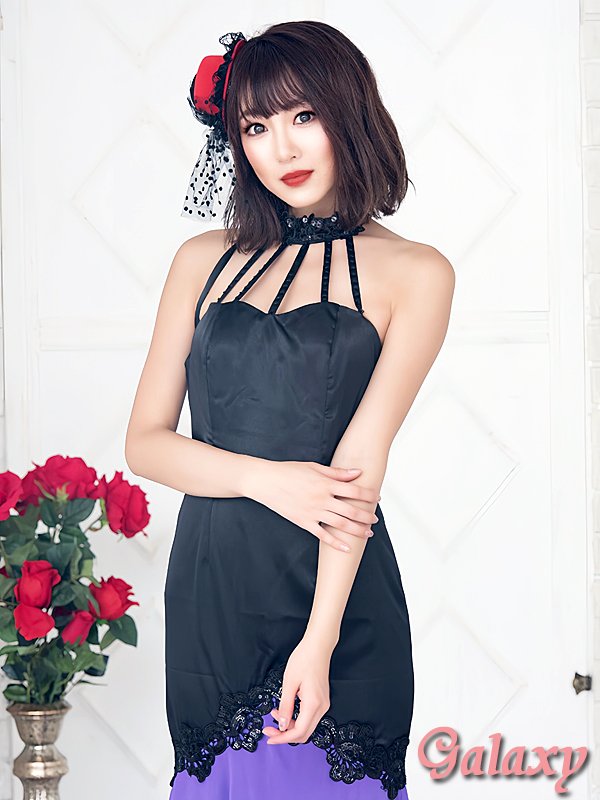 画像6: スパン刺繍レースサテン切り替えシフォンロングドレス*1color (6)