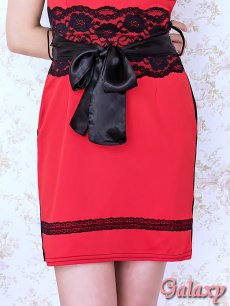画像10: サテンリボンベルト付き*裾＆ウエストレース使い*ストレッチベアタイトミニワンピ*2color*M/L/XL (10)