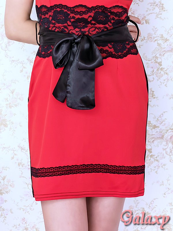 画像10: サテンリボンベルト付き*裾＆ウエストレース使い*ストレッチベアタイトミニワンピ*2color*M/L/XL (10)