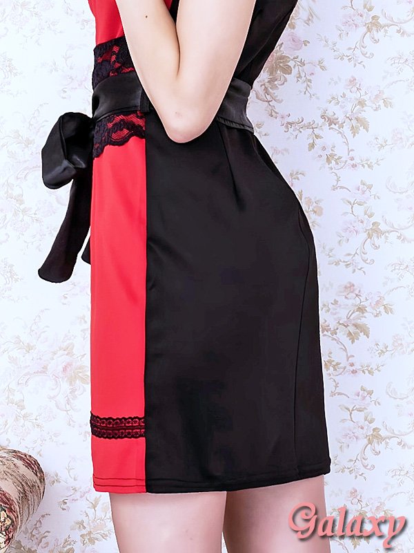 画像9: サテンリボンベルト付き*裾＆ウエストレース使い*ストレッチベアタイトミニワンピ*2color*M/L/XL (9)