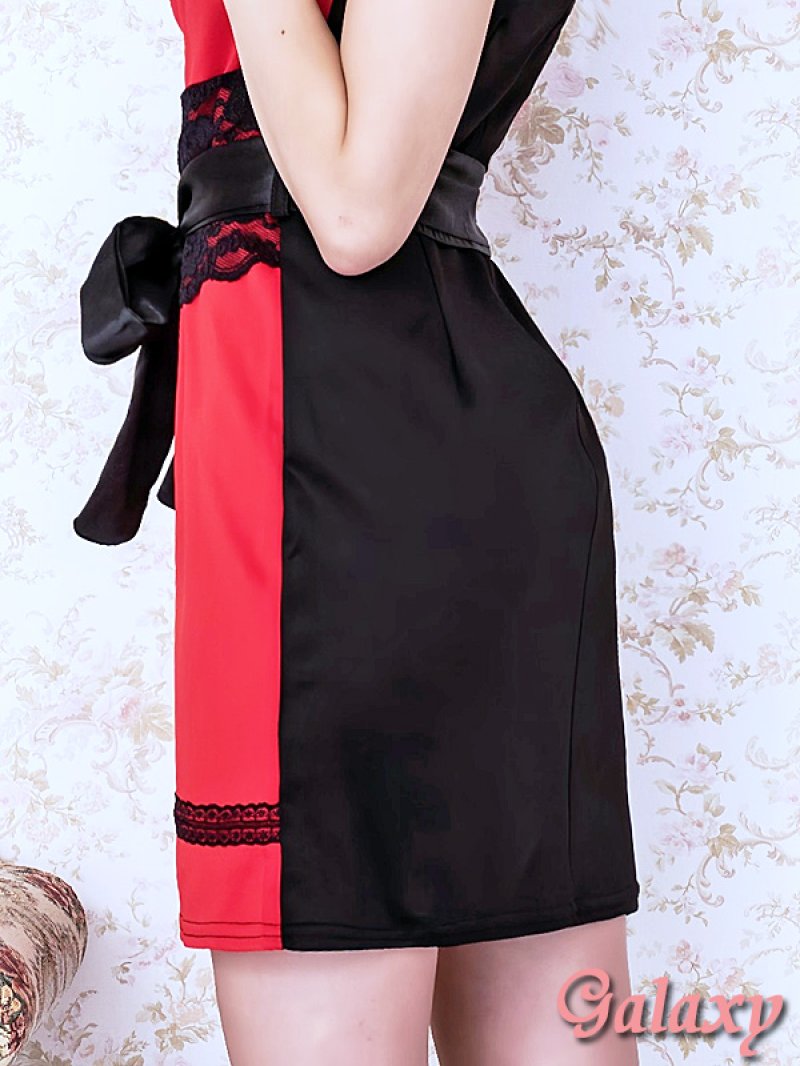 画像2: サテンリボンベルト付き*裾&ウエストレース使い*ストレッチベアタイトミニワンピ*2color*M/L/XL