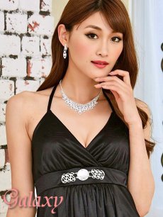 画像6: クリスタルストーンバックル付*艶ストレッチサテンカシュクールミニドレス*6color (6)