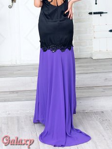 画像10: チョーカー風アメスリ*バックSEXY*スパン刺繍レース*サテン地シフォン切り替えロングドレス*1color (10)
