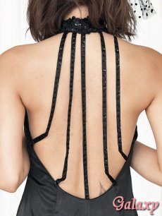 画像8: チョーカー風アメスリ*バックSEXY*スパン刺繍レース*サテン地シフォン切り替えロングドレス*1color (8)