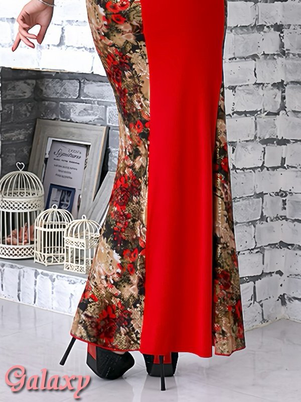 画像14: 大粒ビジュー*金箔ラメプリント*和風花柄*ワンショルダーギャザー入り大胆スリット*マーメイドロングドレス*1color (14)