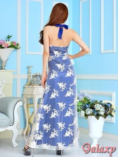 画像11: GOLDバックル付フェイクベルト*可憐フラワー刺繍入りチュールレース重ねストレッチサテンロングドレス*2color*M/L (11)
