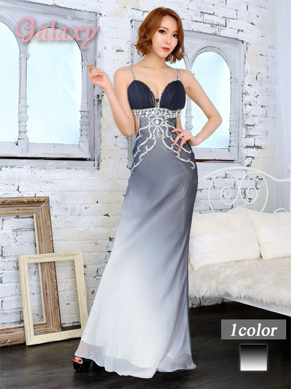 画像1: 【ハイクラス】スワロフスキー*グラデーションエレガンスフレアーロングドレス*1color (1)