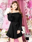 画像1: ベルト付き*ロングスリーブオフショルデザイン*ベルスリーブ*ティアードフリル*カジュアルワンピース*S/M/L/XL/XXL (1)