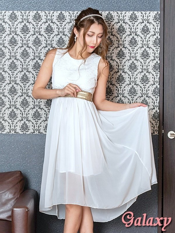 画像10: 胸下ゴールドライン*レース切替シフォンテールミニドレス*4color*M/L/XL/XXL (10)