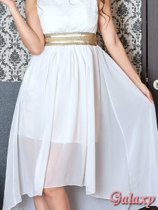 画像16: 胸下ゴールドライン*レース切替シフォンテールミニドレス*4color*M/L/XL/XXL (16)