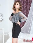 画像15: シースルー袖*オーロラオーガンジー切替*オフショルダー*ミニワンピ*3color*S/M/L/XL (15)