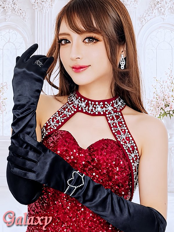 画像2: シルバーストーン*騙し絵アクセサリー付デザイン*ストレッチサテン*ロンググローブ*2color (2)