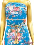 画像15: 【LoveRich】小花和柄*着物帯風バックリボン*ゴールド帯紐付き*タイトフレアー*サテンロングドレス*1color (15)