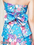 画像11: 【LoveRich】小花和柄*着物帯風バックリボン*ゴールド帯紐付き*タイトフレアー*サテンロングドレス*1color (11)