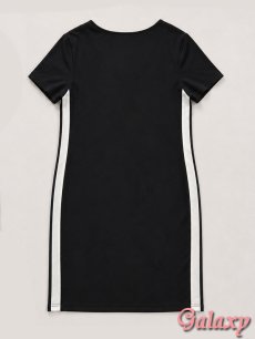 画像8: モノクロブロック*サイドライン*Vネック*ストレッチタイト*ミニワンピース*M/L/XL (8)