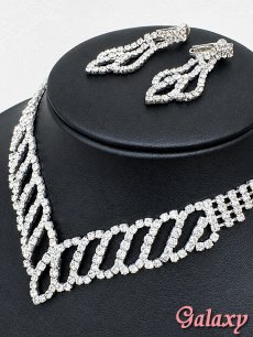 画像3: リーフモチーフ*ラインストーンアクセサリー2点セット【ネックレス・イヤリング】 (3)