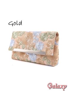 画像2: 2way*上品グレイッシュカラー*フラワー刺繍*ショルダーチェーン付きクラッチ*パーティーバッグ (2)