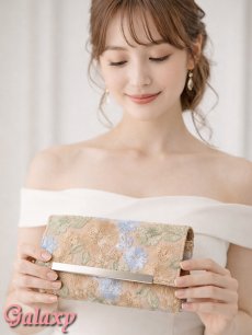 画像11: 2way*上品グレイッシュカラー*フラワー刺繍*ショルダーチェーン付きクラッチ*パーティーバッグ (11)