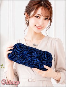 画像10: 3way*チェーンショルダー付き*ローズコサージュ*サテンがま口クラッチバック*1color (10)