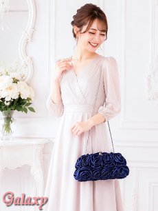画像12: 3way*チェーンショルダー付き*ローズコサージュ*サテンがま口クラッチバック*1color (12)